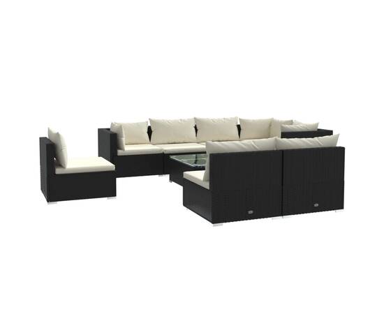 Set mobilier de grădină cu perne, 9 piese, negru, poliratan, 2 image