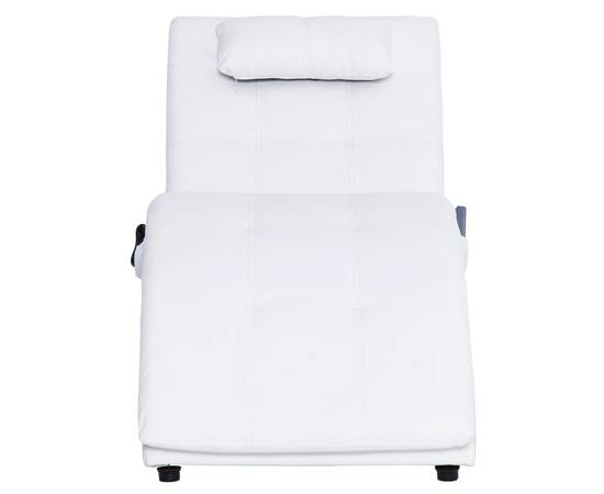 Șezlong de masaj cu pernă, alb, piele artificială, 6 image