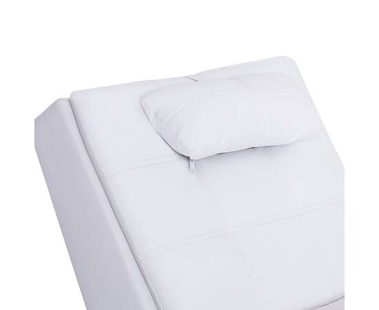 Șezlong de masaj cu pernă, alb, piele artificială, 7 image