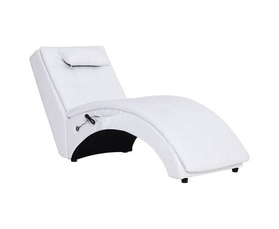 Șezlong de masaj cu pernă, alb, piele artificială, 2 image