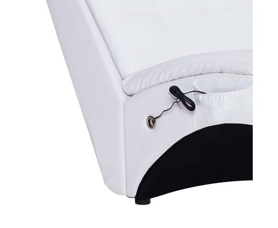 Șezlong de masaj cu pernă, alb, piele artificială, 8 image