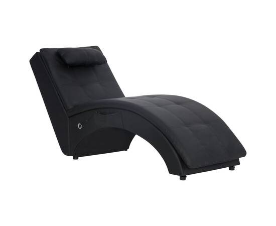 Șezlong de masaj cu pernă, negru, piele artificială, 2 image