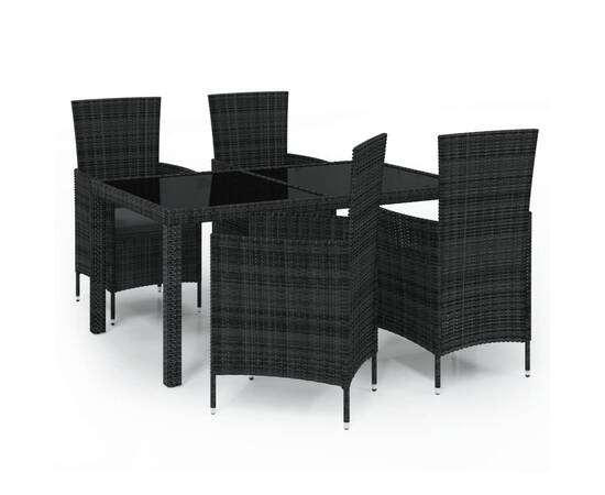 Set mobilier de exterior cu perne, 5 piese, negru, poliratan, 2 image