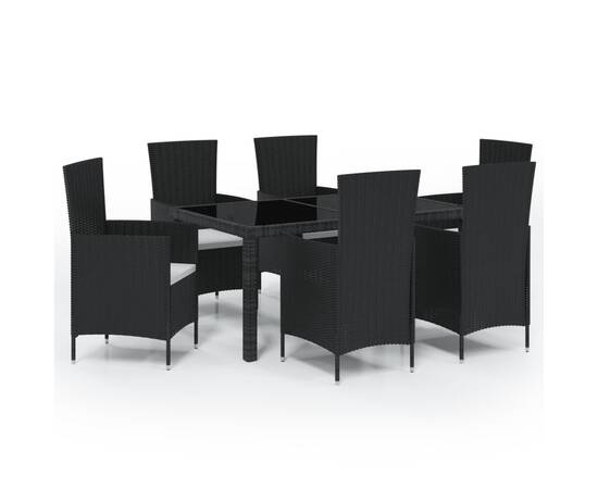 Set mobilier de exterior cu perne, 7 piese, negru, poliratan, 2 image