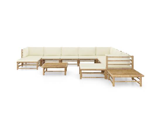 Set mobilier de grădină, 12 piese, perne alb crem, bambus, 2 image