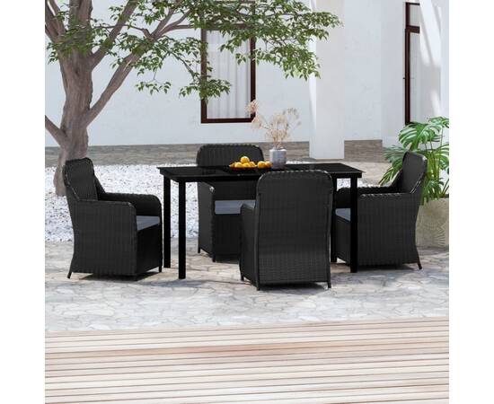 Set mobilier de grădină, cu perne, 5 piese, negru