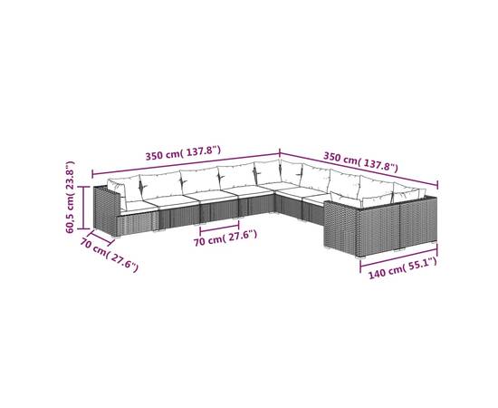 Set mobilier de grădină cu perne, 10 piese, maro, poliratan, 7 image