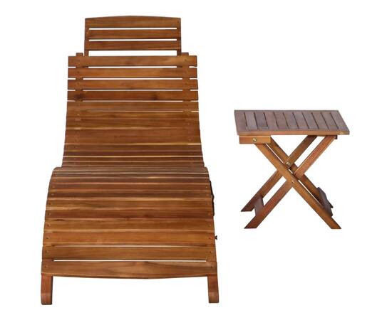 Șezlong cu masă, maro, lemn masiv de acacia, 2 image