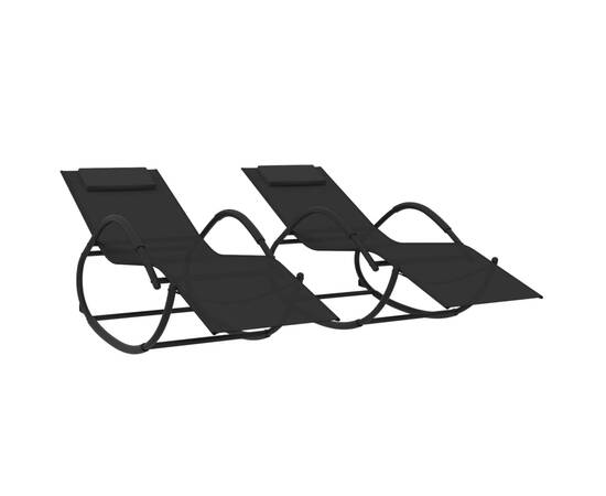 Șezlonguri de plajă balansoar, 2 buc., negru, oțel & textilenă, 2 image