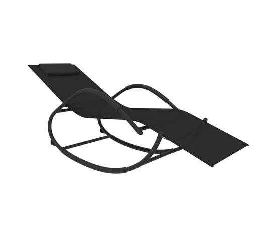 Șezlonguri de plajă balansoar, 2 buc., negru, oțel & textilenă, 3 image