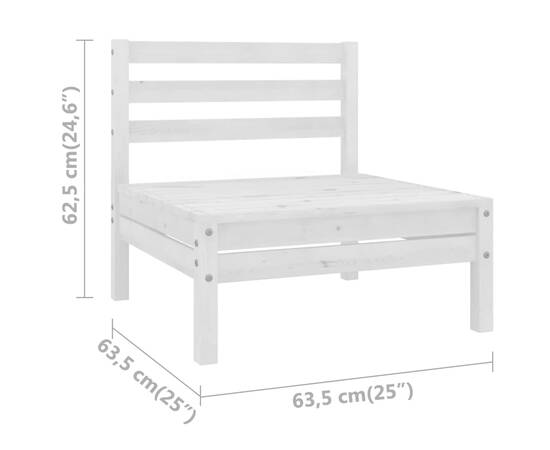 Canapele de mijloc pentru grădină, 4 buc., alb, lemn masiv pin, 6 image