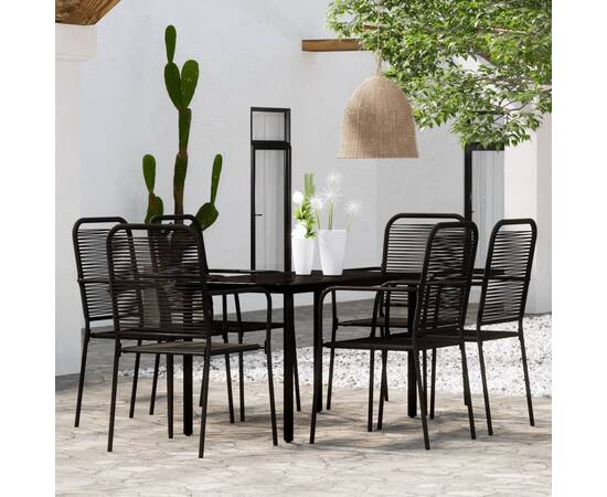 Set de mobilier pentru grădină, 7 piese, negru