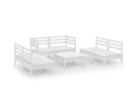 Set mobilier de grădină, 7 piese, alb, lemn masiv de pin, 2 image