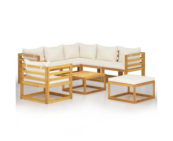 Set mobilier de grădină, 8 piese, perne crem, lemn masiv acacia, 2 image