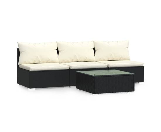 Set mobilier de grădină cu perne, 4 piese, negru, poliratan, 2 image