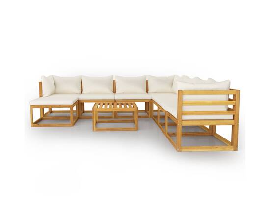 Set mobilier de grădină cu perne 9 piese crem lemn masiv acacia, 3 image