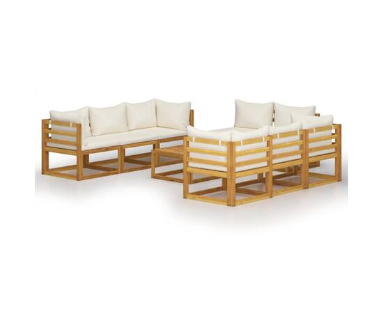 Set mobilier grădină cu perne crem, 9 piese, lemn masiv acacia, 2 image