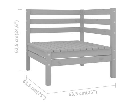 Canapea de colț pentru grădină, gri, lemn masiv de pin, 5 image