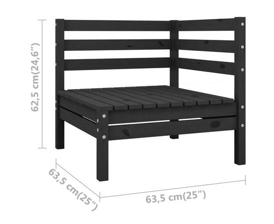 Canapea de colț pentru grădină, negru, lemn masiv de pin, 5 image