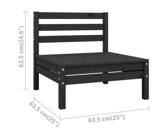 Canapea de mijloc pentru grădină, negru, lemn masiv de pin, 5 image