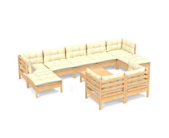 Set mobilier grădină cu perne crem, 10 piese, lemn masiv de pin, 2 image
