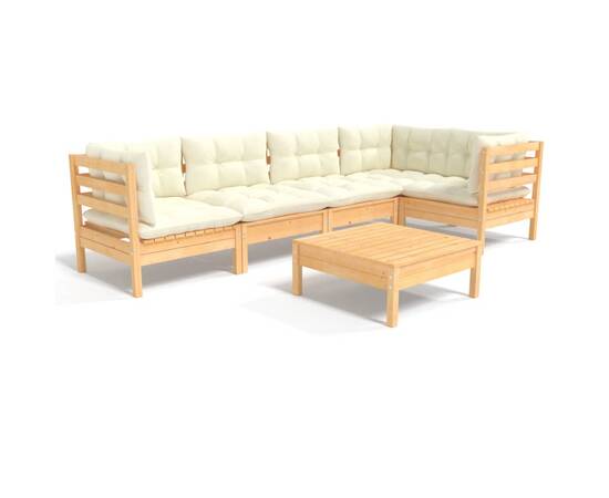 Set mobilier grădină cu perne crem, 6 piese, lemn de pin, 2 image