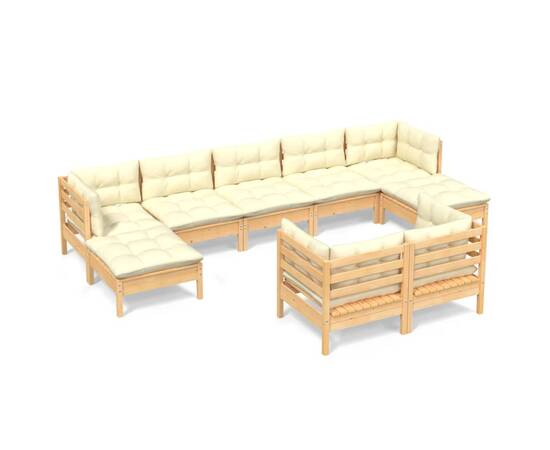 Set mobilier grădină cu perne crem, 9 piese, lemn masiv de pin, 2 image
