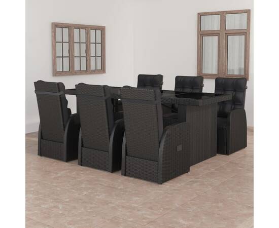 Set mobilier de exterior cu perne, 7 piese, negru, poliratan