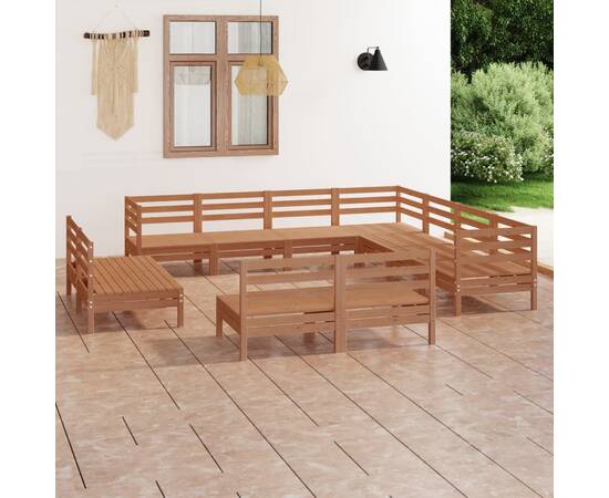 Set mobilier de grădină, 11 piese, maro miere, lemn masiv pin