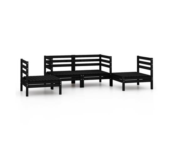 Set mobilier de grădină, 4 piese, negru, lemn masiv de pin, 2 image