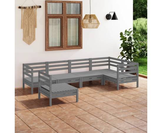 Set mobilier de grădină, 6 piese, gri, lemn masiv de pin