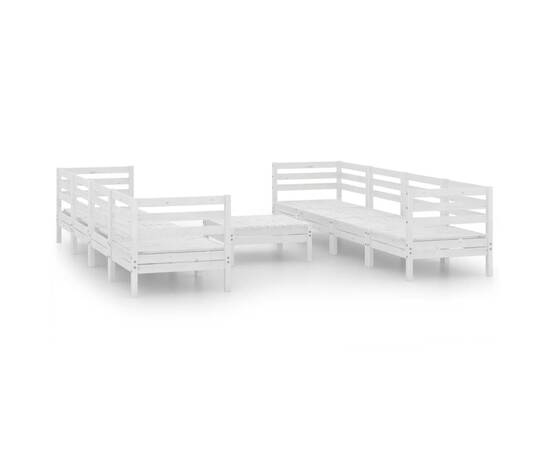 Set mobilier de grădină, 9 piese, alb, lemn masiv de pin, 2 image