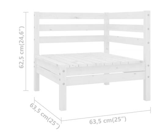 Canapea de colț pentru grădină, alb, lemn masiv de pin, 5 image