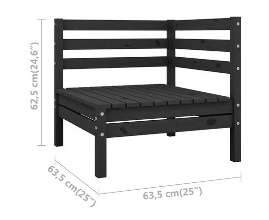 Canapele de colț pentru grădină 2 buc. negru lemn masiv de pin, 6 image