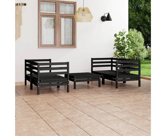 Set mobilier de grădină, 5 piese, negru, lemn masiv de pin