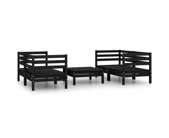 Set mobilier de grădină, 5 piese, negru, lemn masiv de pin, 2 image