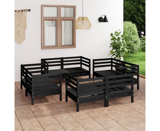 Set mobilier de grădină, 8 piese, negru, lemn masiv de pin