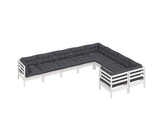 Set mobilier de grădină cu perne, 9 piese, alb, lemn de pin, 3 image