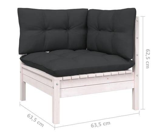 Set mobilier de grădină cu perne, 9 piese, alb, lemn masiv pin, 7 image