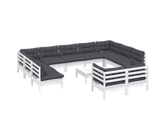 Set mobilier grădină cu perne, 12 piese, alb, lemn masiv pin, 3 image