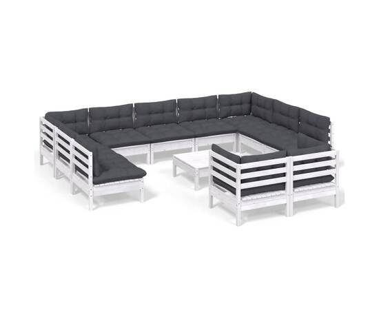 Set mobilier grădină cu perne, 12 piese, alb, lemn masiv pin, 2 image