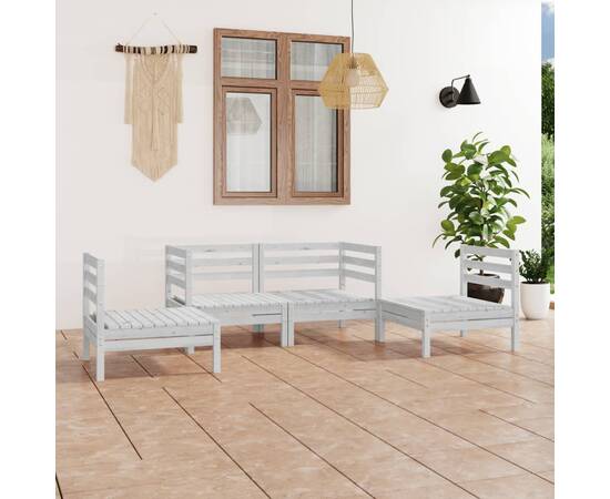 Set mobilier de grădină, 4 piese, alb, lemn masiv de pin