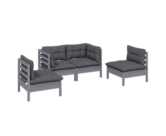 Set mobilier de grădină cu perne, 4 piese, lemn masiv de pin, 3 image