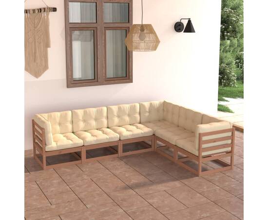 Set mobilier de grădină cu perne, 6 piese, lemn masiv pin