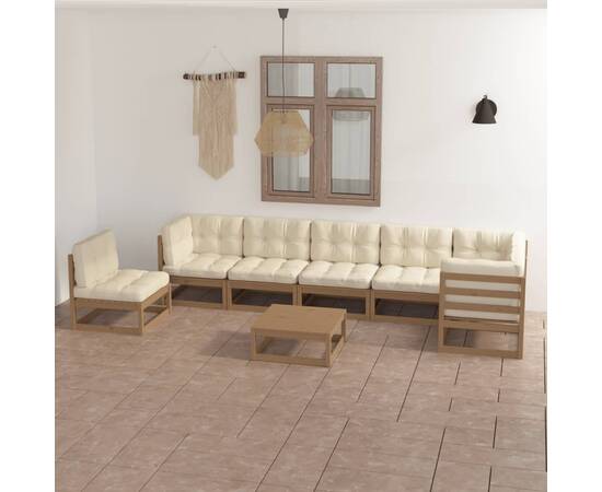 Set mobilier de grădină cu perne, 8 piese, lemn masiv pin