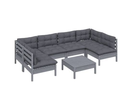 Set mobilier grădină cu perne, 7 piese, gri, lemn masiv de pin, 3 image