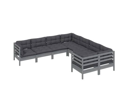 Set mobilier grădină cu perne, 8 piese, gri, lemn masiv pin, 3 image