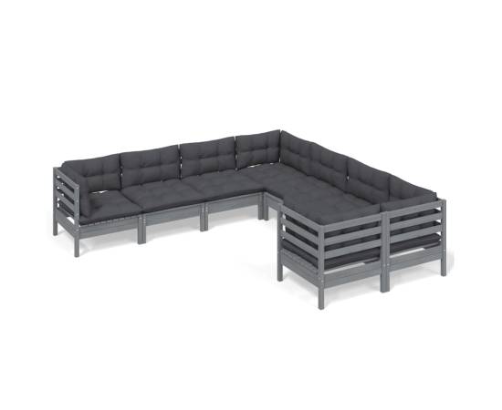 Set mobilier grădină cu perne, 8 piese, gri, lemn masiv pin, 2 image