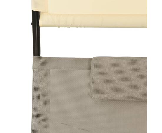 Șezlong de plajă dublu cu baldachin, gri taupe&crem, textilenă, 6 image