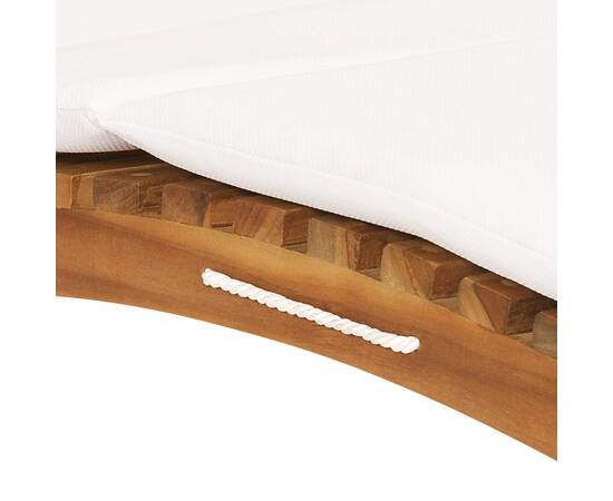 Șezlong pliabil cu pernă alb crem, lemn masiv tec, 5 image